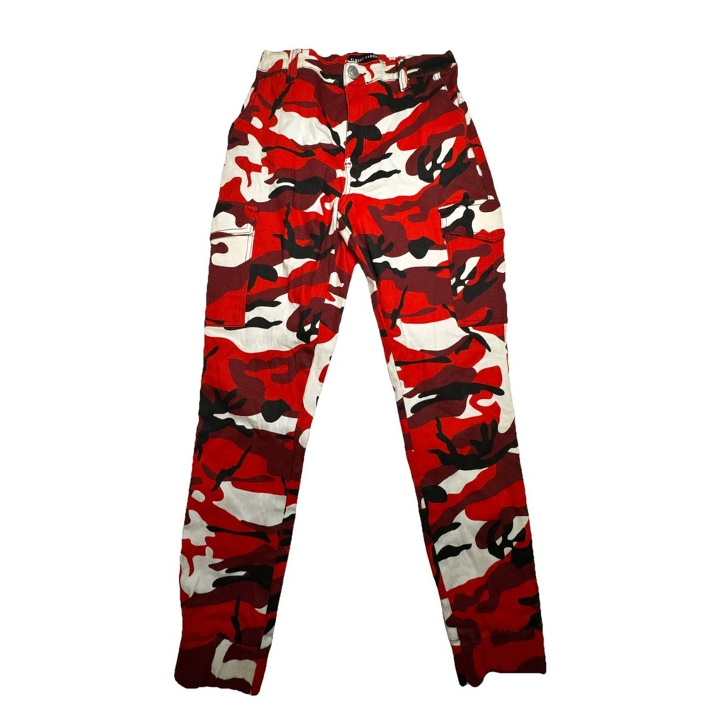 Almost Famous Mens Red Camo Cargo Pants M Joggers Red White Black Camouflage